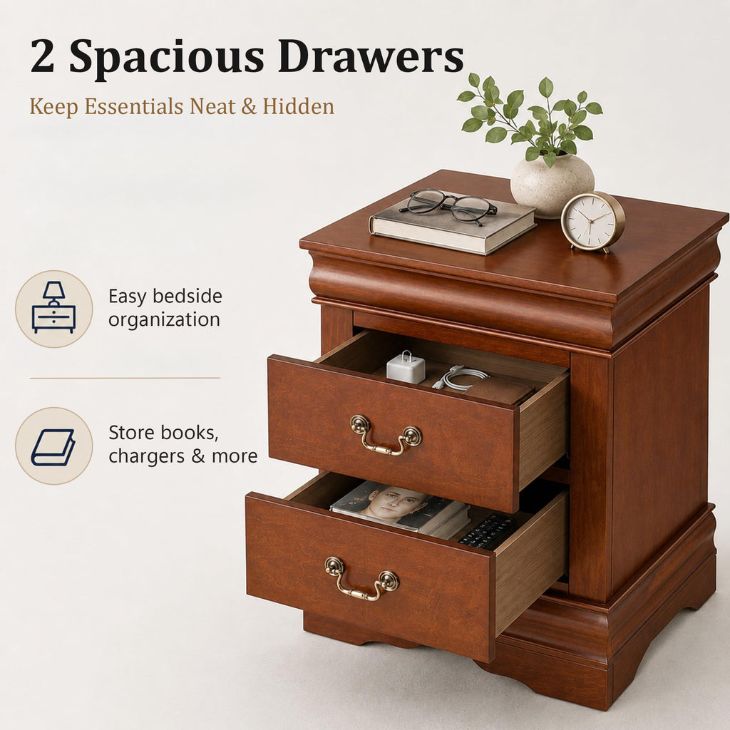 Solid Wood 2 Drawer Nightstand A306