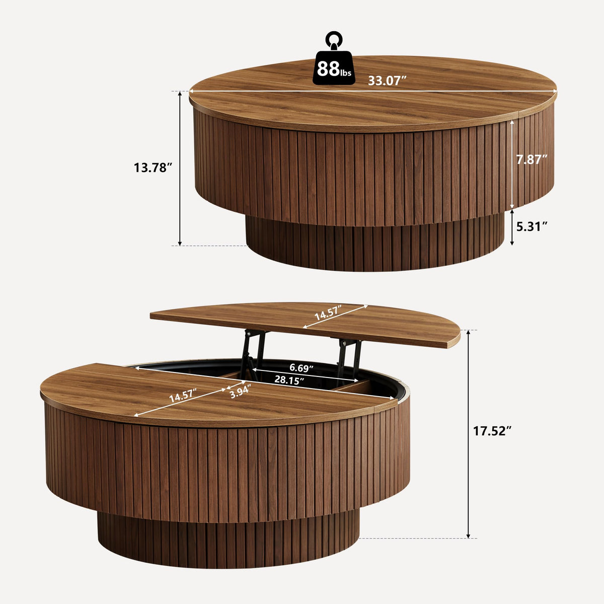 33" Round Lift-Top Coffee Table with Storage H65869