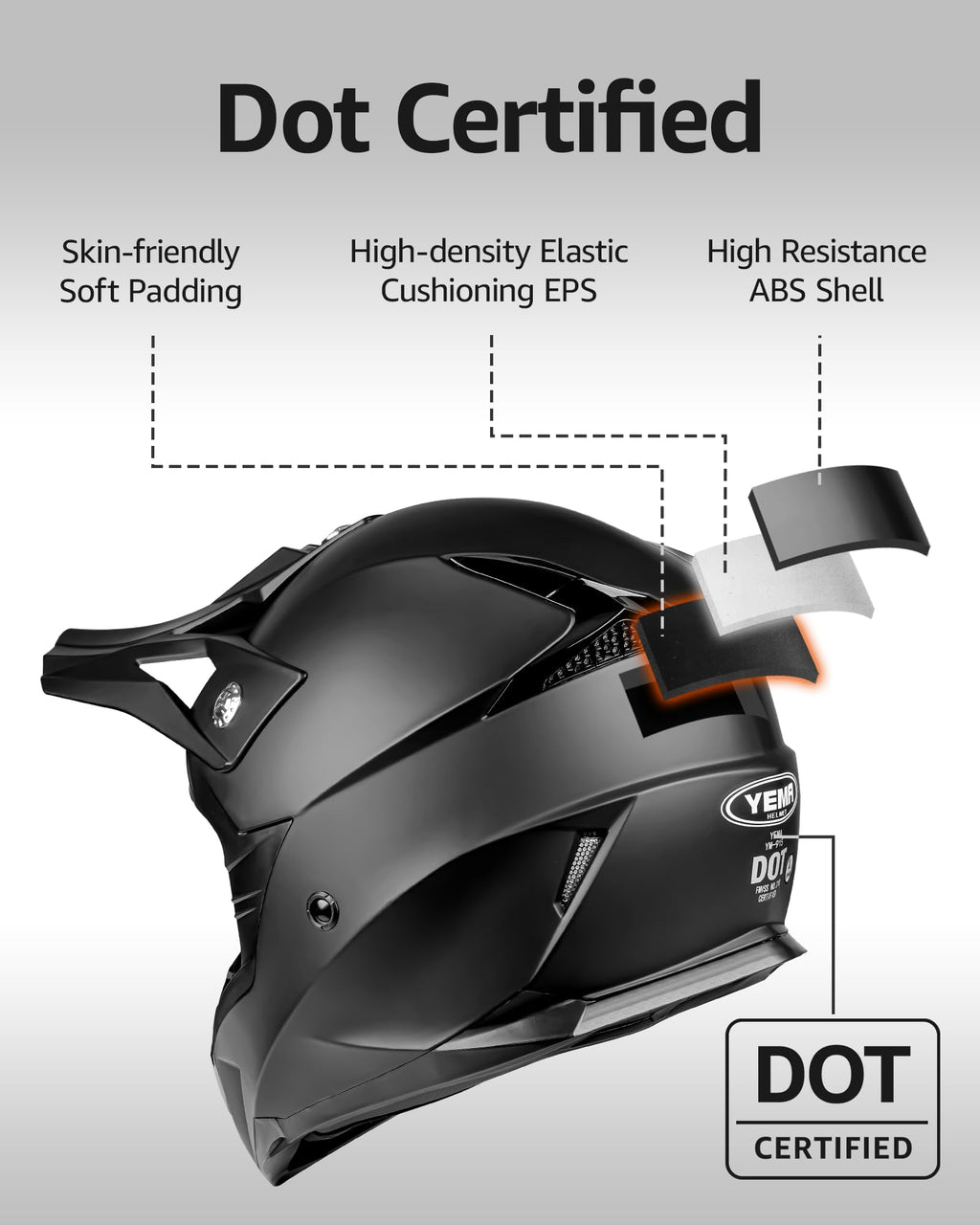 Black DOT Approved Ventilated Motocross Helmet N838992