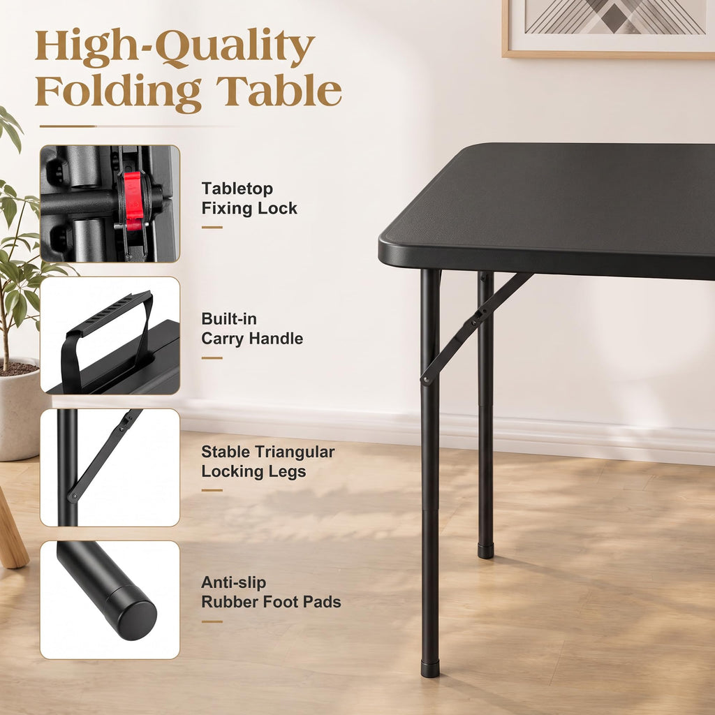 34" Square Folding Card Table with Built-in Handle, Black K361