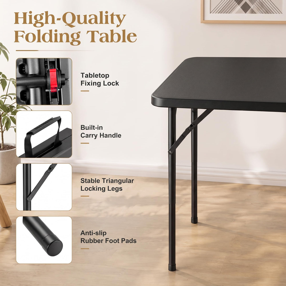 34" Square Folding Card Table with Built-in Handle, Black K361
