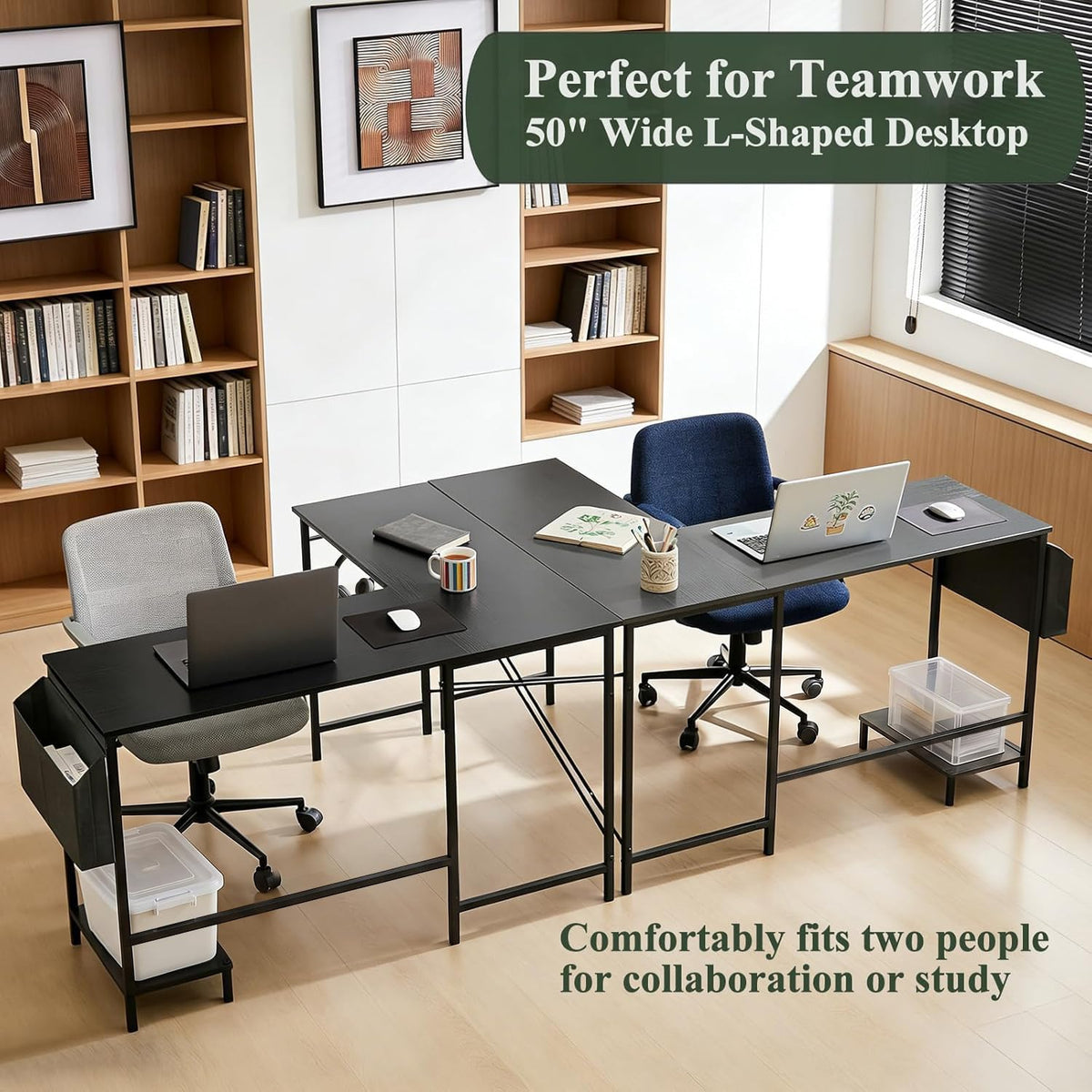 L Shaped 50 Inch Reversible Computer Desk with CPU Stand I481487
