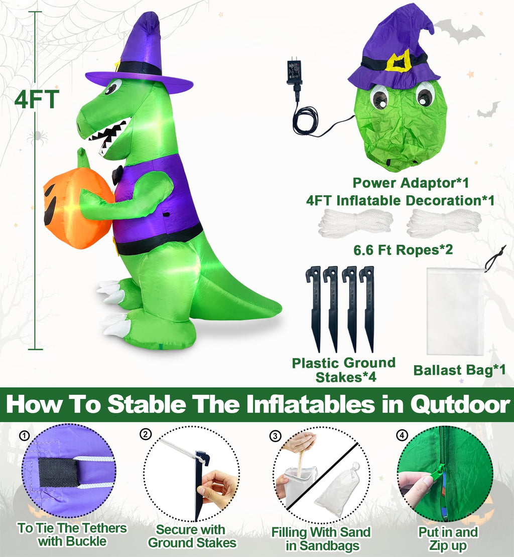 4 Ft Halloween Inflatables Witch Dinosaur R887452
