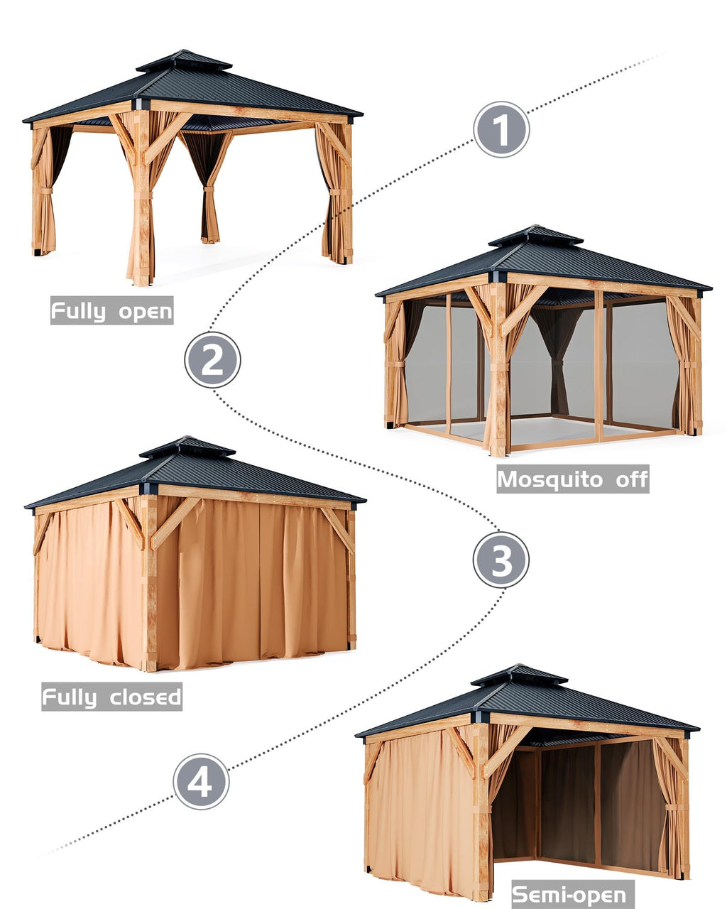 Hardtop Wood Gazebo 10 x 10 ft with Double Metal Roof F923033