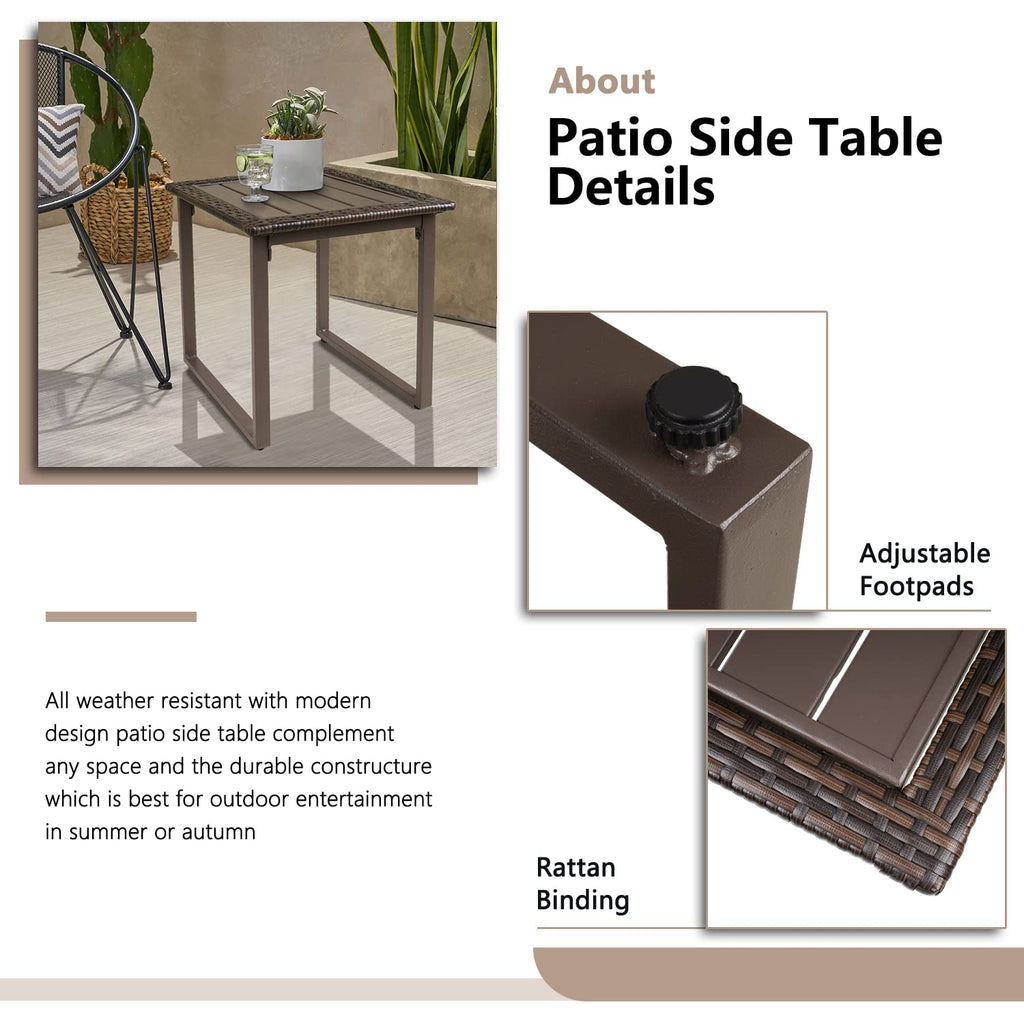 Brown Wicker Outdoor Side Table Set of 2 X67008