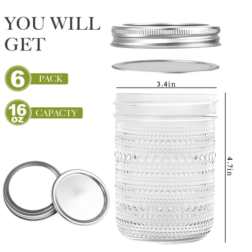 16 Oz Wide Mouth Glass Mason Jars 6 Packs K969684
