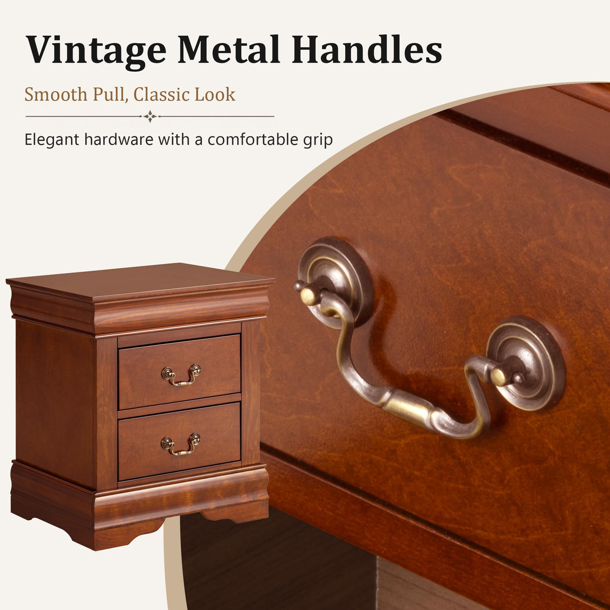 Solid Wood 2 Drawer Nightstand A306