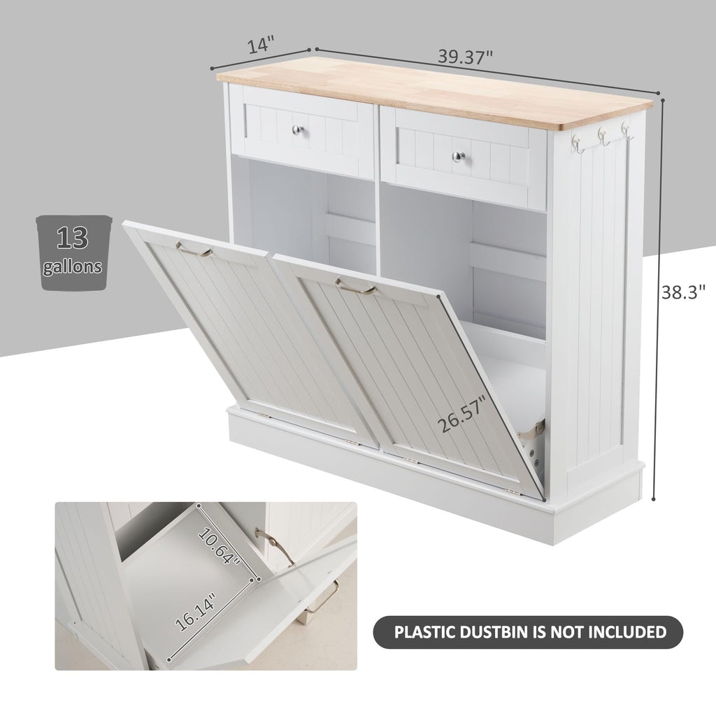 Double Tilt Out Trash Can Cabinet 2 X 13 Gallon with Storage B951