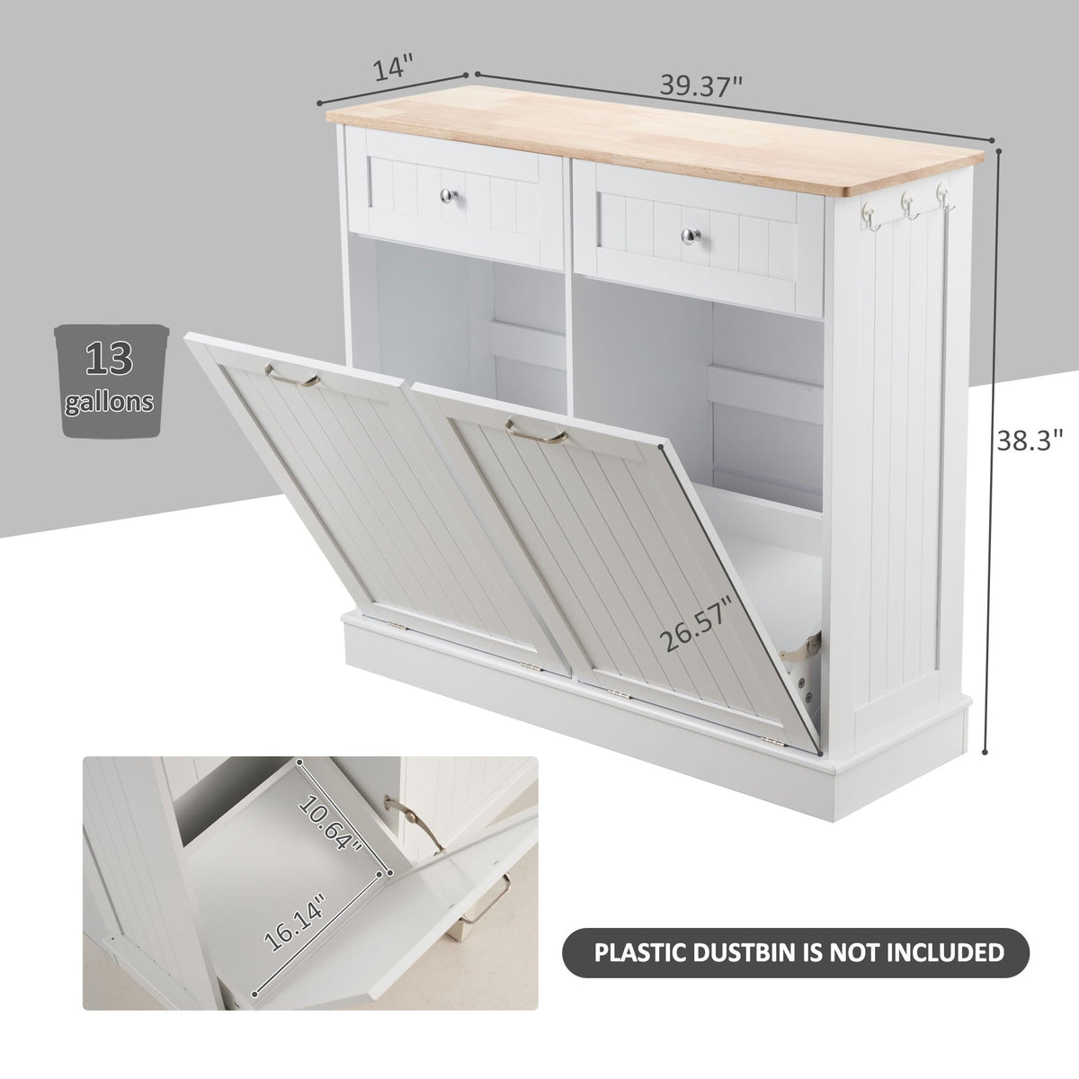 Double Tilt Out Trash Can Cabinet 2 X 13 Gallon with Storage B951