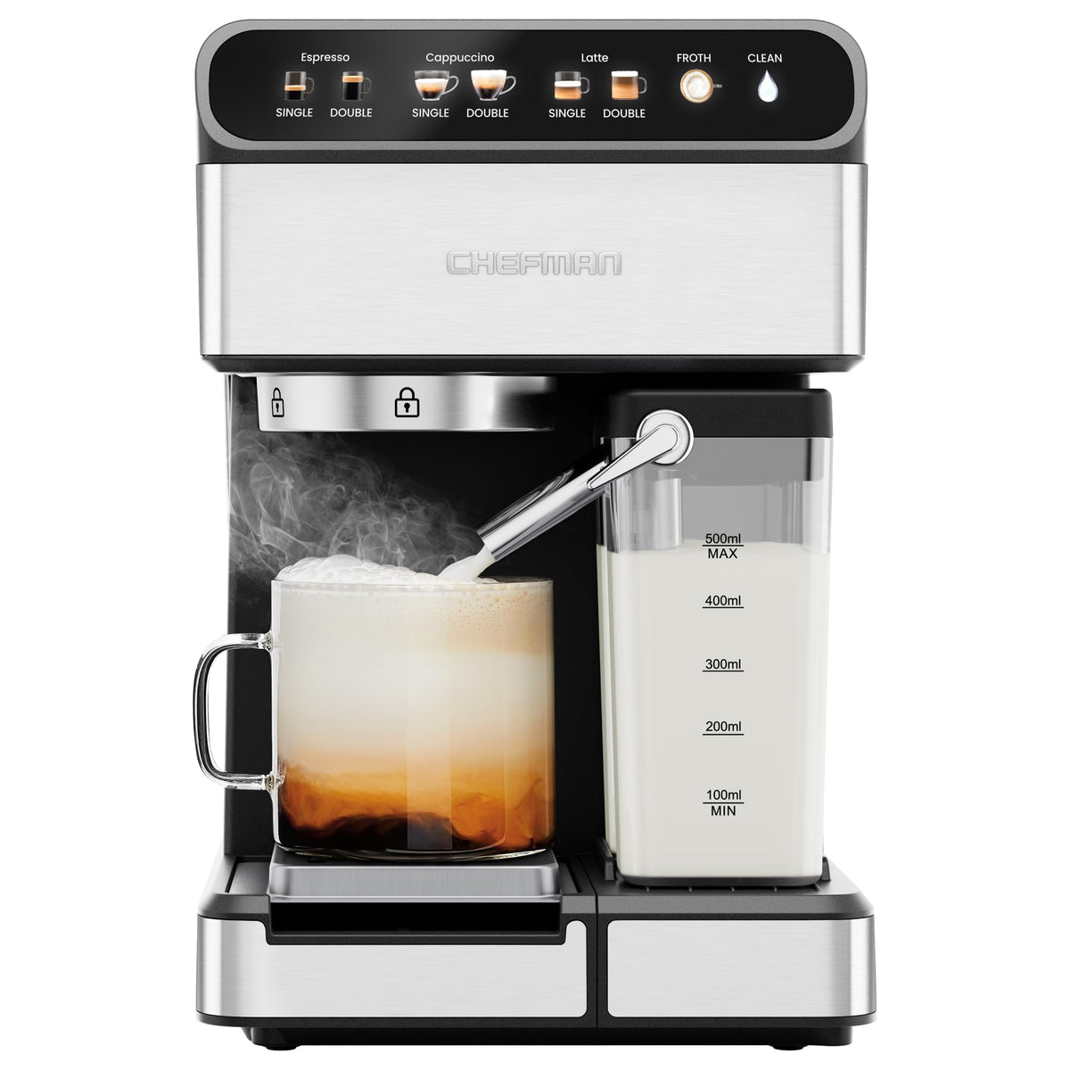 Espresso Machine with Built-In Milk Frother, 1.8 Liter Stainless Steel C849466