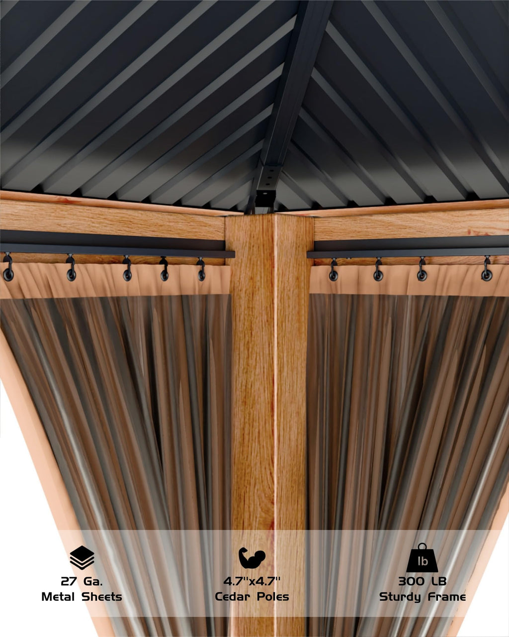 Hardtop Wood Gazebo 10 x 10 ft with Double Metal Roof F923033
