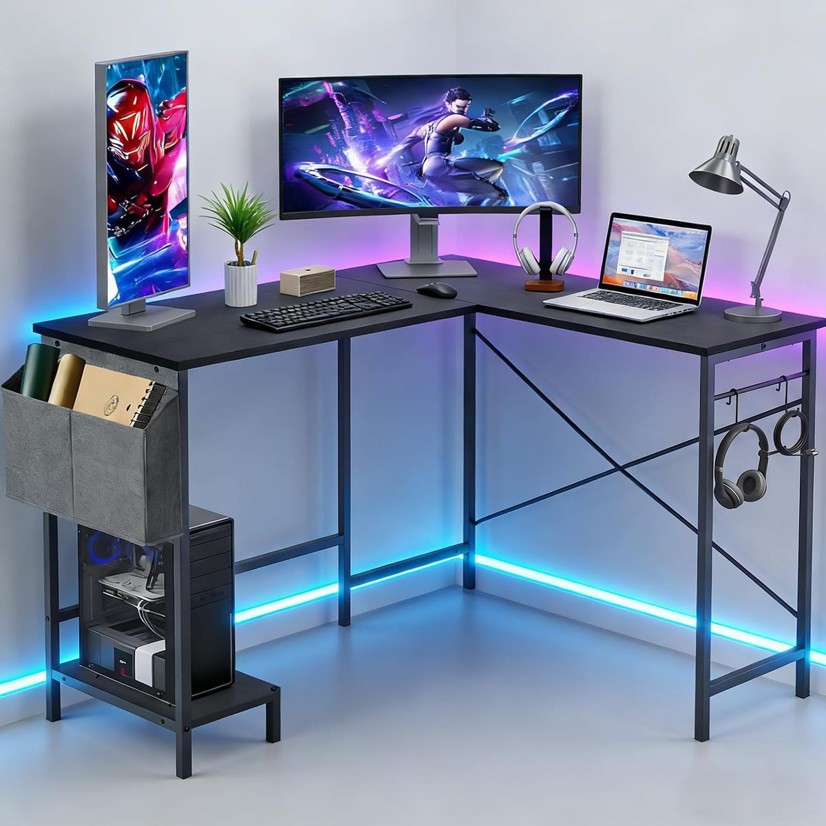 L Shaped 50 Inch Reversible Computer Desk with CPU Stand I481487