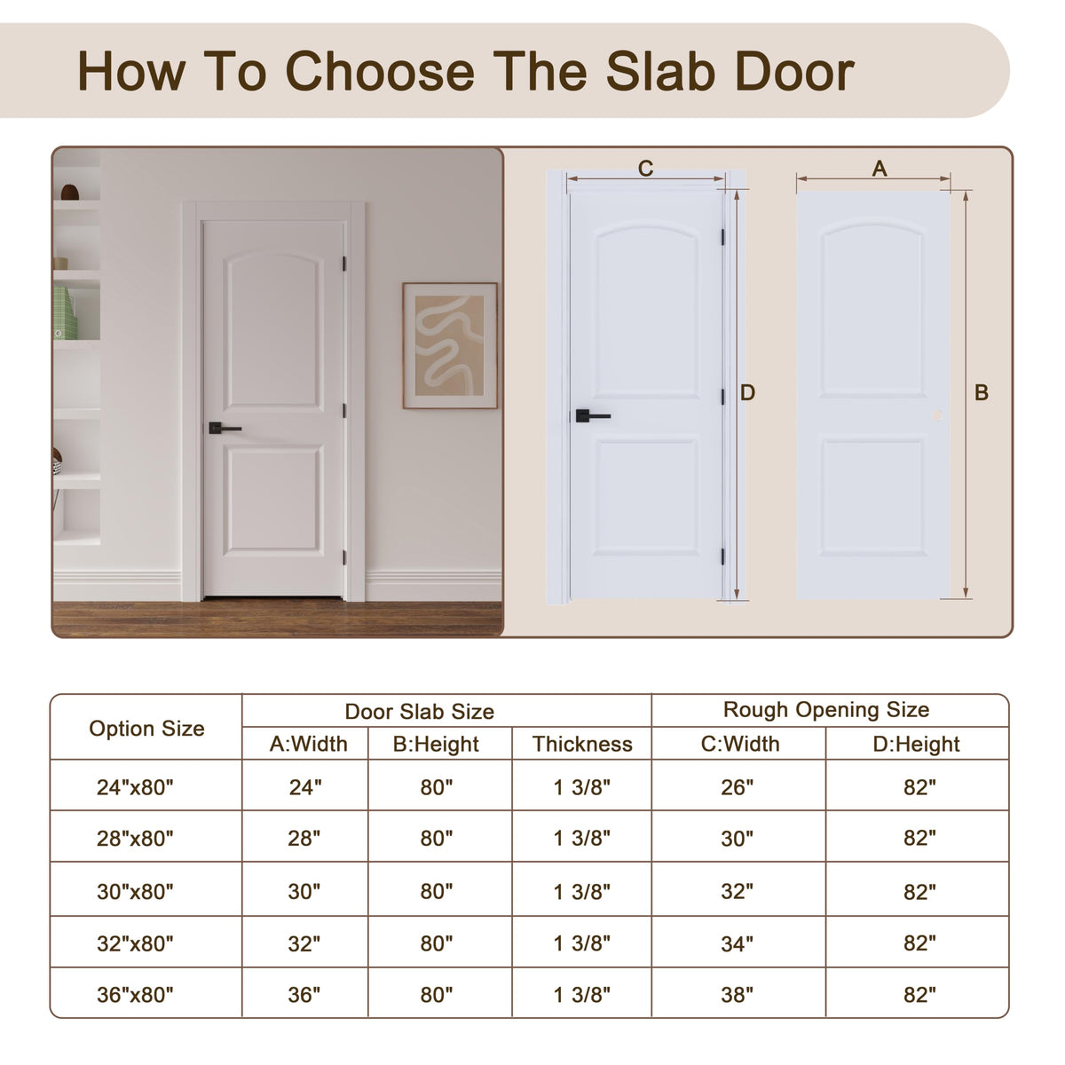 36"x80" Left-Hand Prehung Interior Door with Jamb Kit & Matte Black Hinges I80638