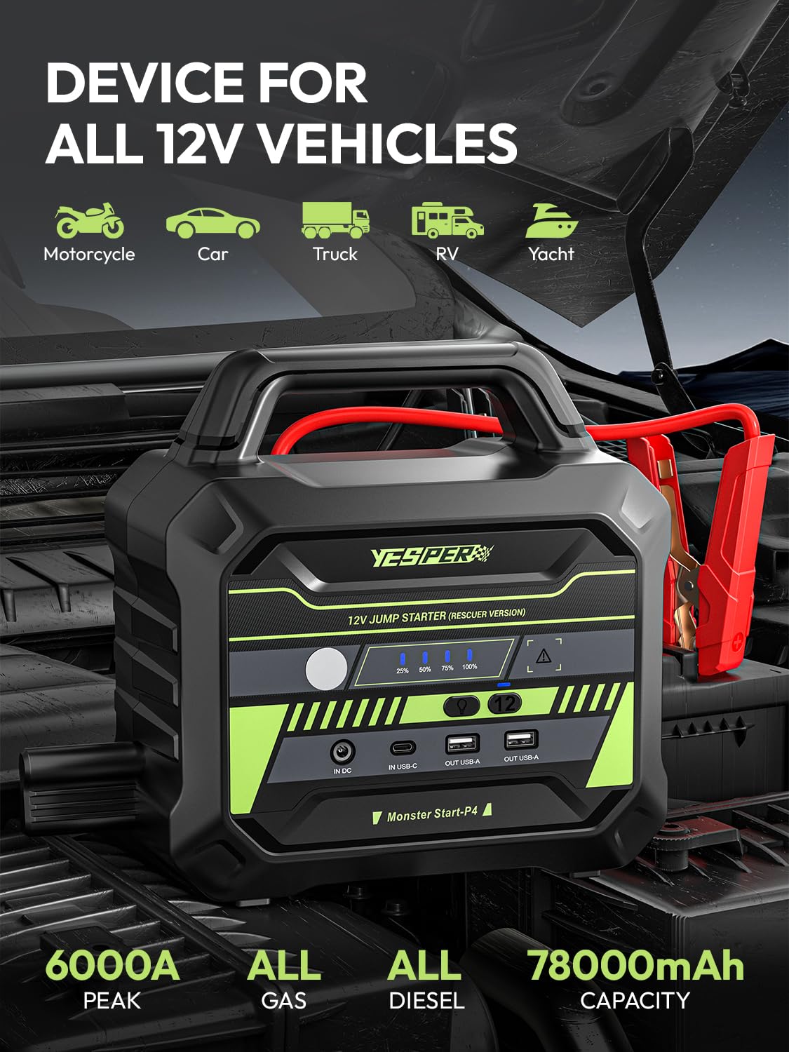 78000mAh Heavy Duty Jump Starter 6000A H889582
