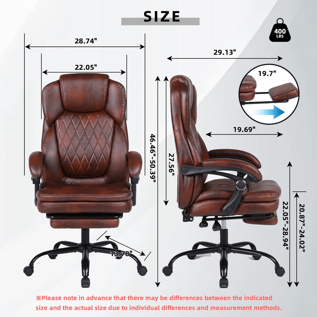 Big and Tall Brown PU Leather Reclining Office Chair with Foot Rest D2081