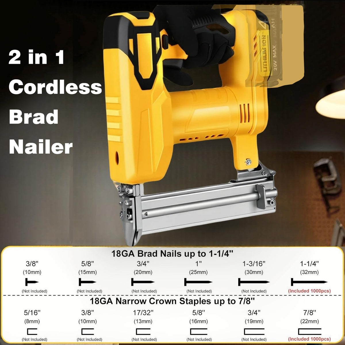 2 in 1 Cordless Brad Nailer 18 Gauge Electric Nail Gun L8572
