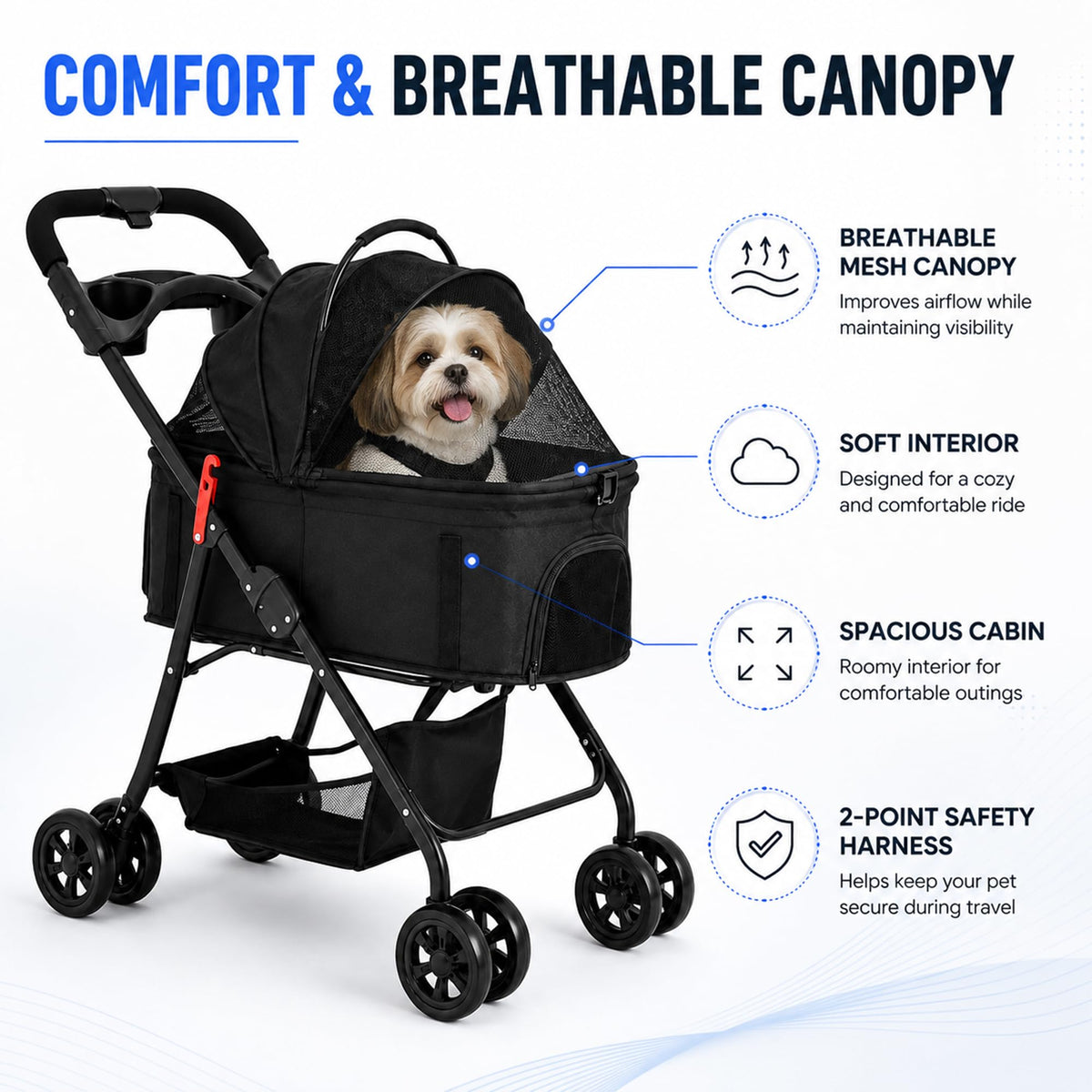 Foldable Pet Stroller with Cup Holder E486