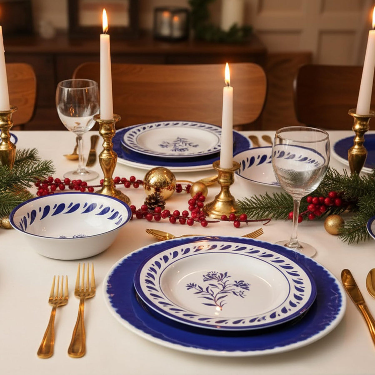 Blue 12-Piece Melamine Dinnerware Set D581488