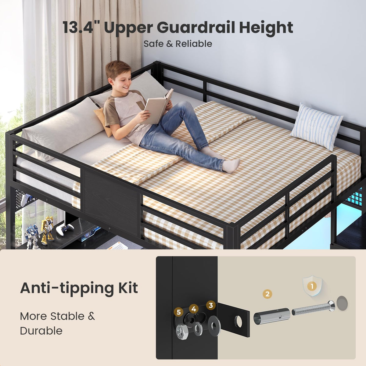 Full Size Loft Bed with Desk and Storage Stairs L524056