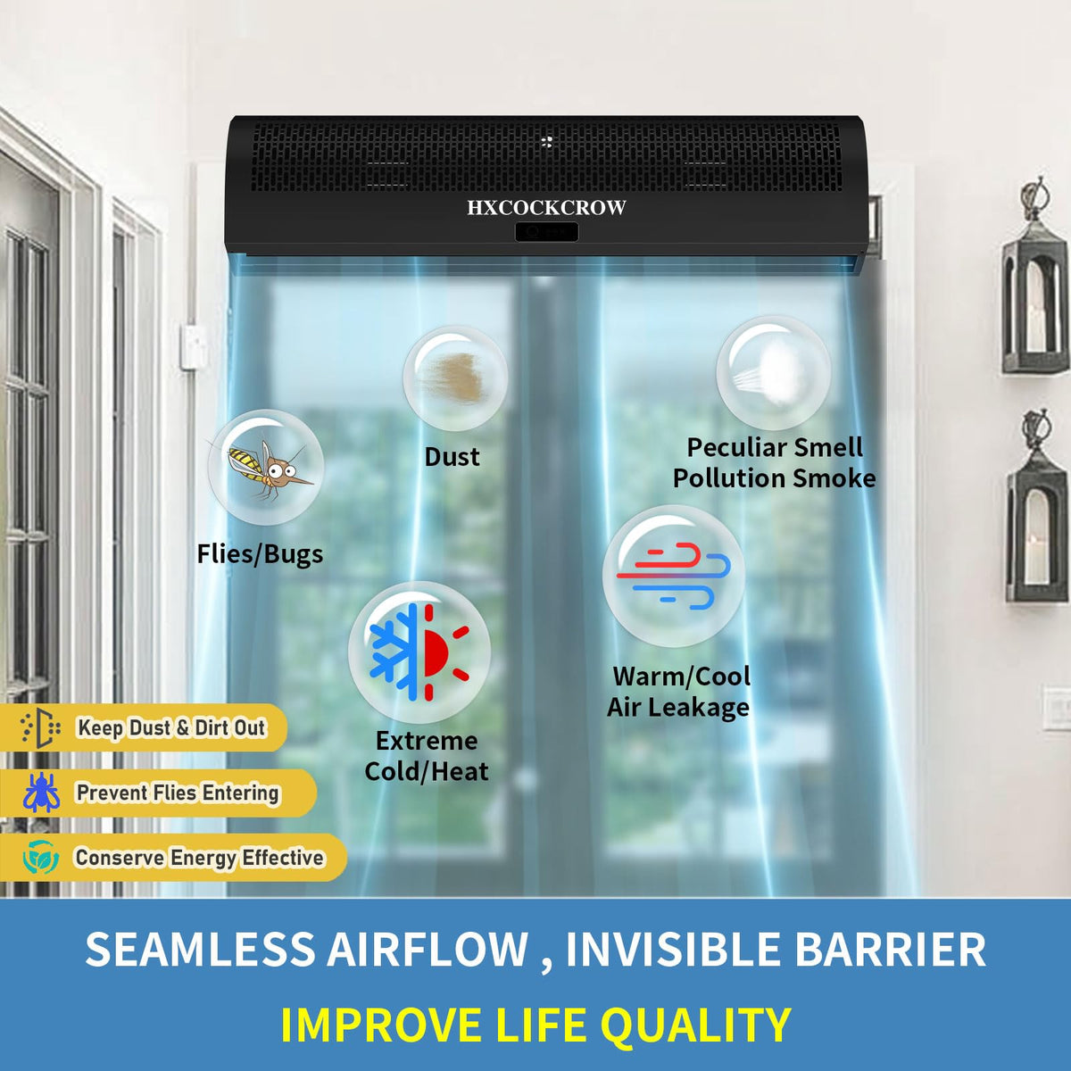 36 Inch Black Air Curtain with Door Magnetic Switch B51448