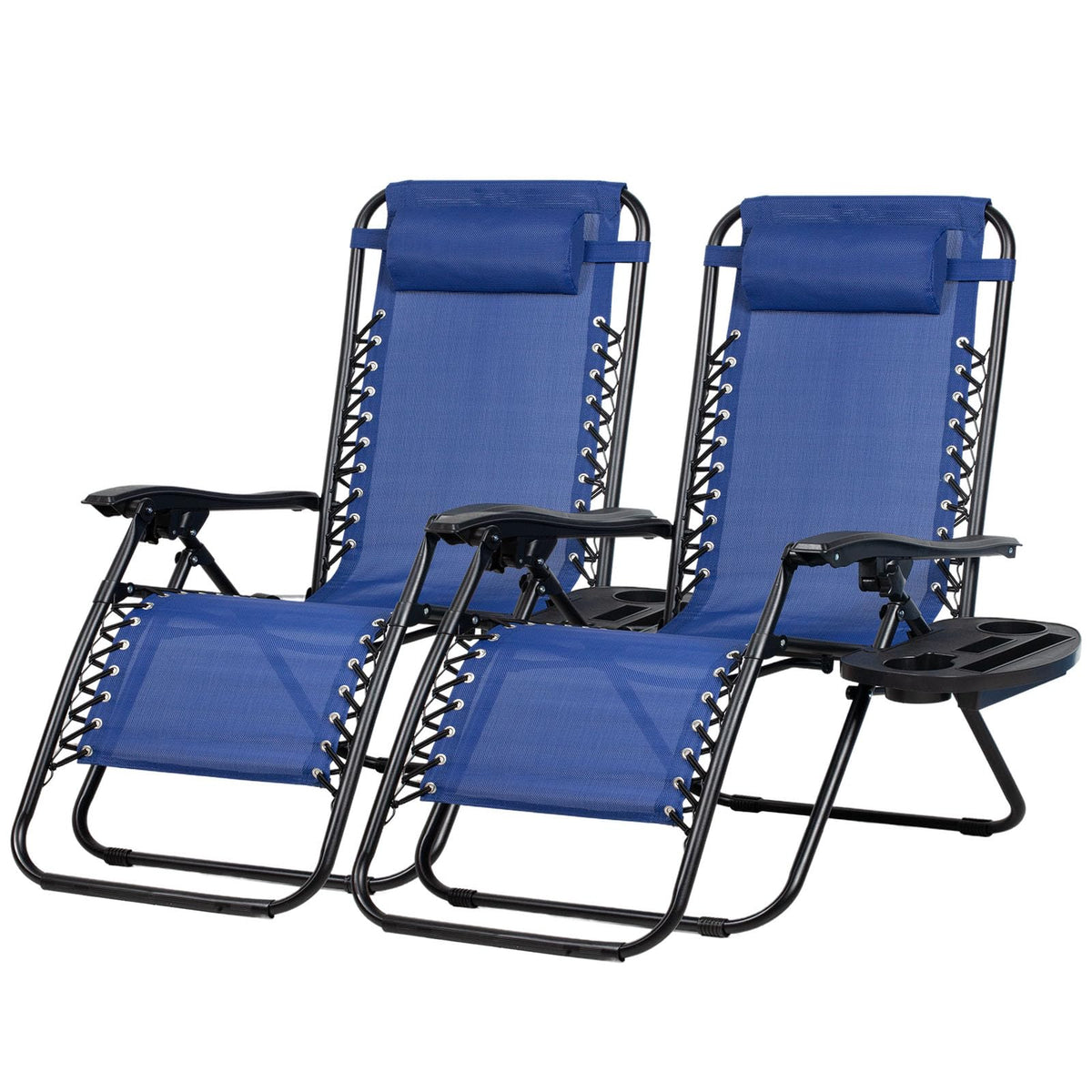 Set of 2 Adjustable Steel Mesh Zero Gravity Lounge Chairs with Pillow and Cup Holder V56868