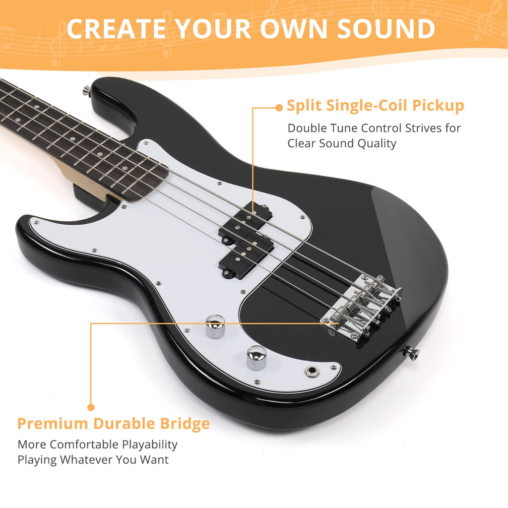 Left Hand 4 String Electric Bass Guitar Kit with Bag Black K744138