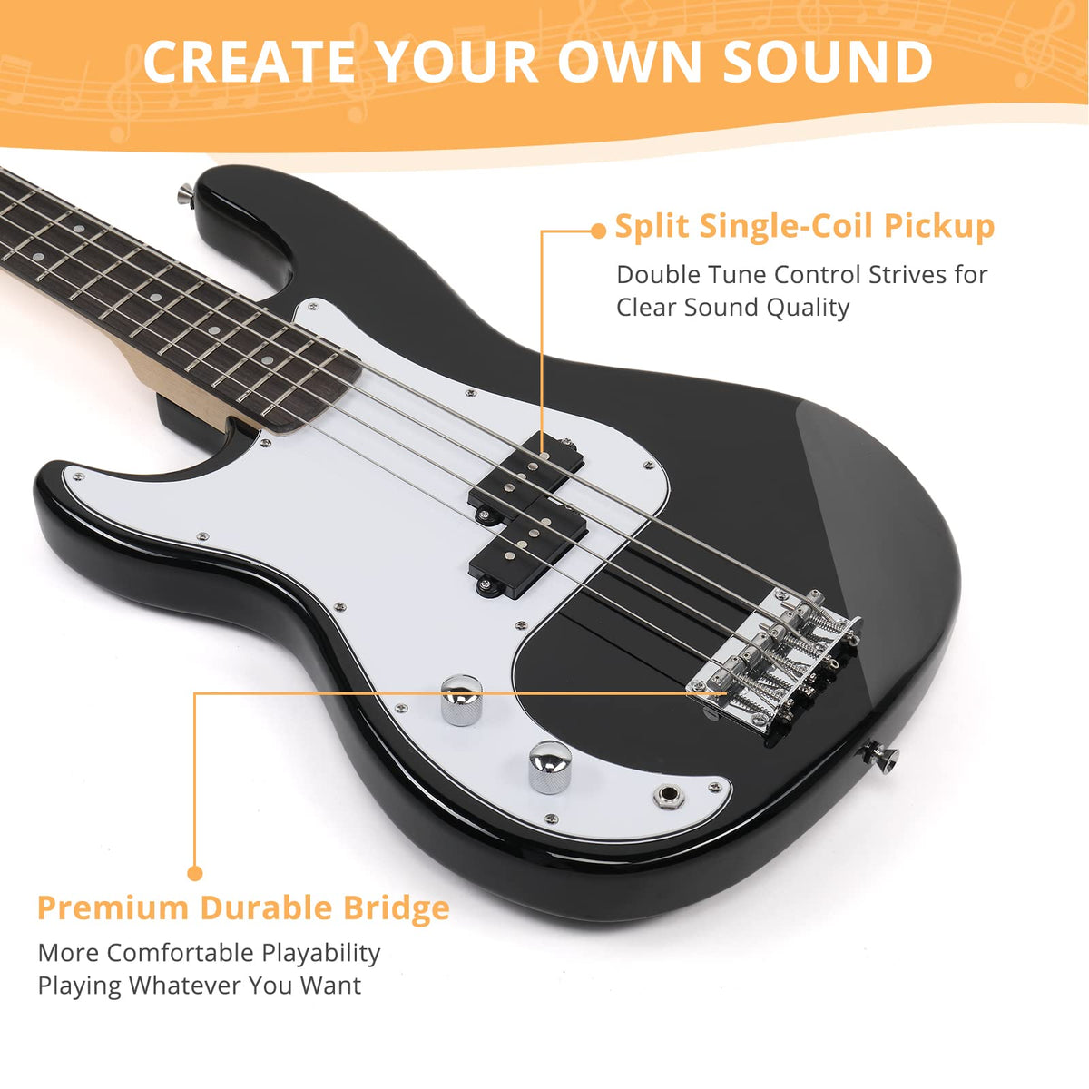 Left Hand 4 String Electric Bass Guitar Kit with Bag Black K744138