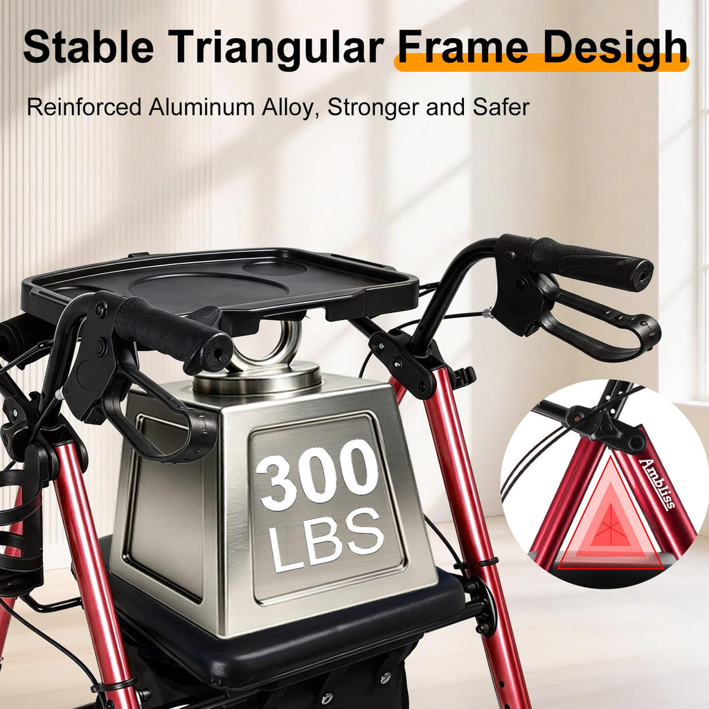 Foldable Rollator Walker with Seat & Tray L232612