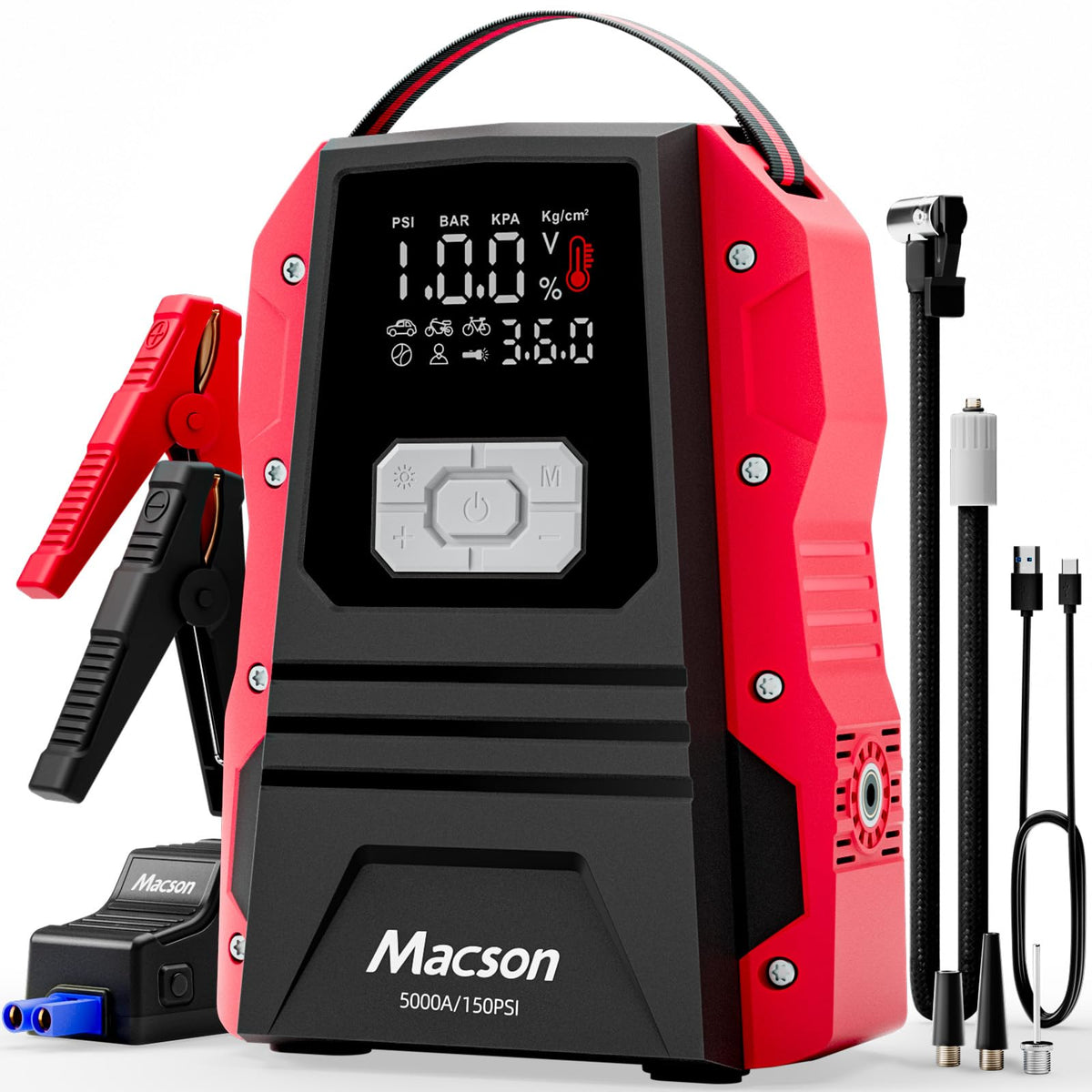 Portable 12V Jump Starter with Air Compressor and 150PSI Tire Inflator P830048