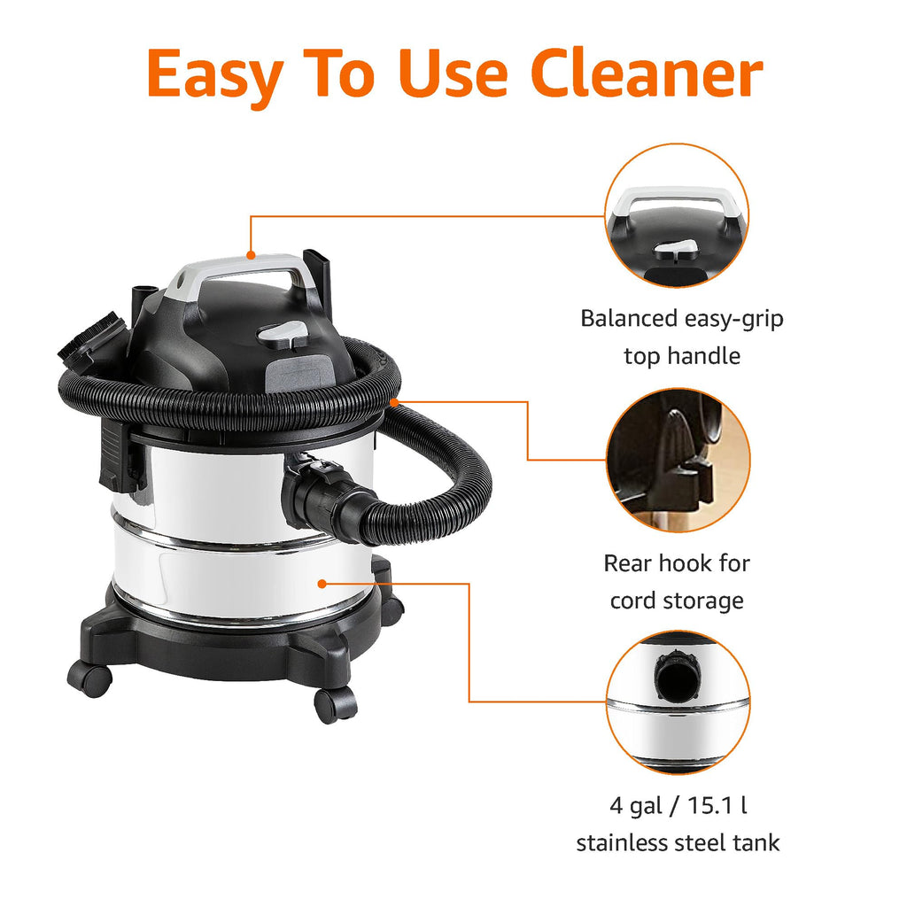 Wet Dry Shop Vacuum Cleaner 4 Gallon Stainless Steel X862
