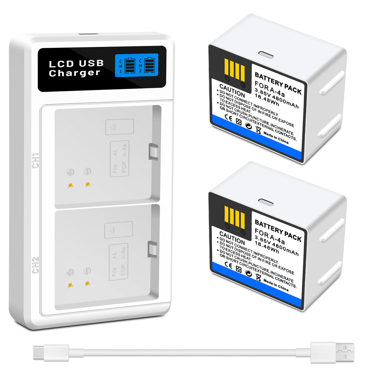 2 Pack A-4A Battery, LCD Dual Charger Station E48753
