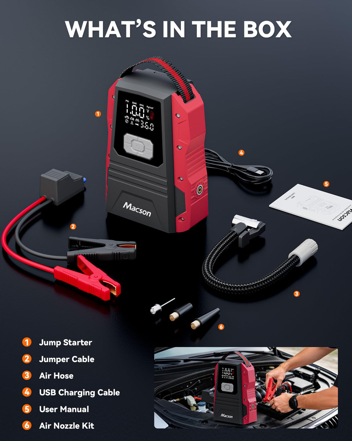 Portable 12V Jump Starter with Air Compressor and 150PSI Tire Inflator P830048