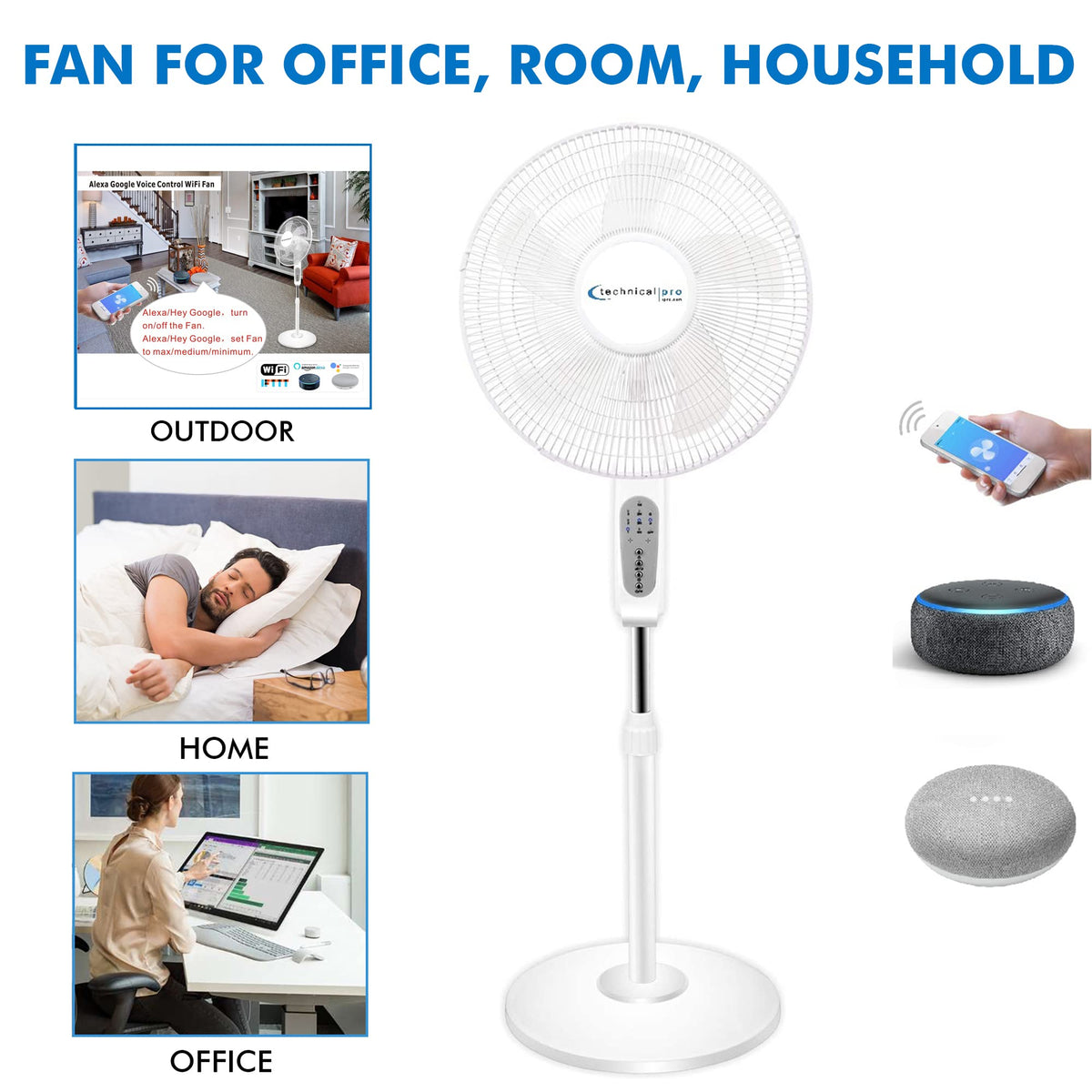 16” WIFI Enabled Oscillating Pedestal Fan Y327