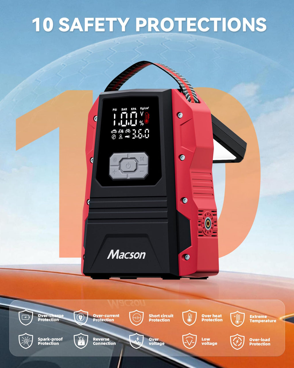 Portable 12V Jump Starter with Air Compressor and 150PSI Tire Inflator P830048