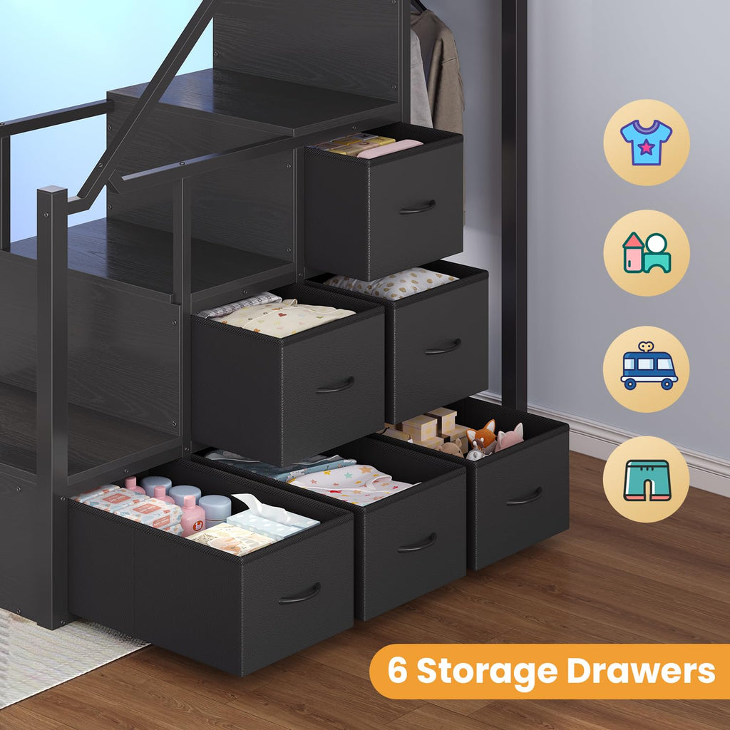 Full Size Loft Bed with Desk and Storage Stairs L524056