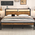 King Size Bed Frame with LED Light and Charging Station O2181