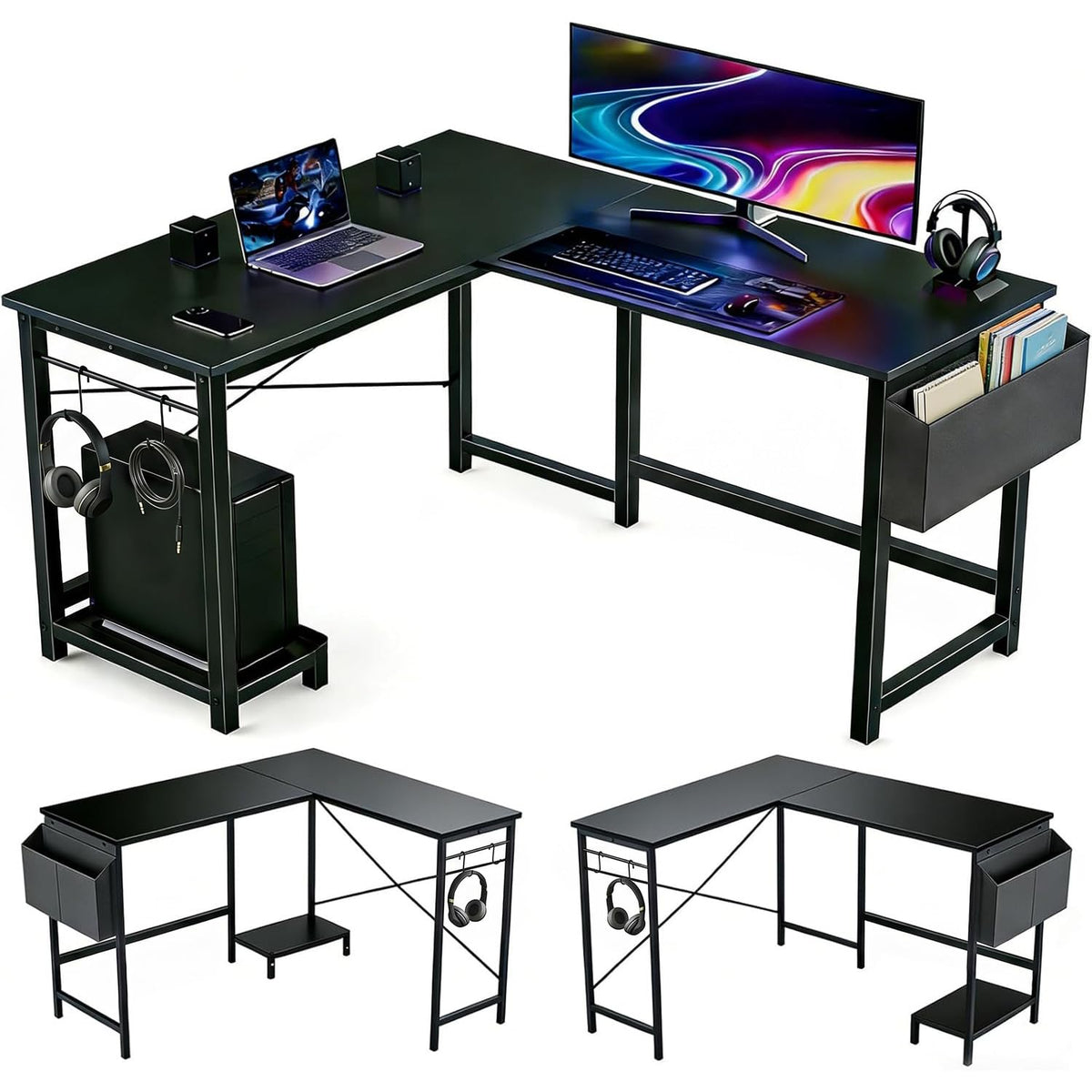 L Shaped 50 Inch Reversible Computer Desk with CPU Stand I481487