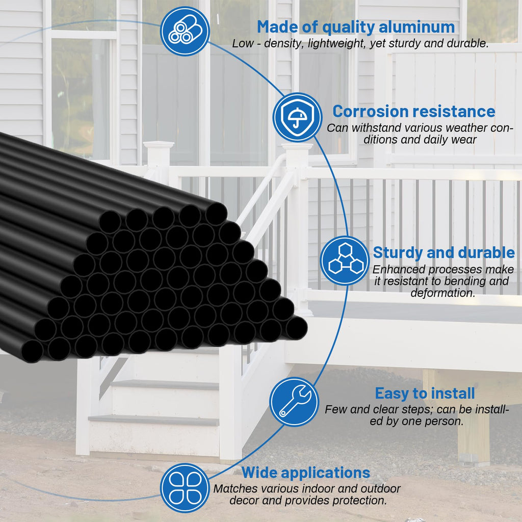 56 Pack 26 inch Black Round Aluminum Balusters T478082