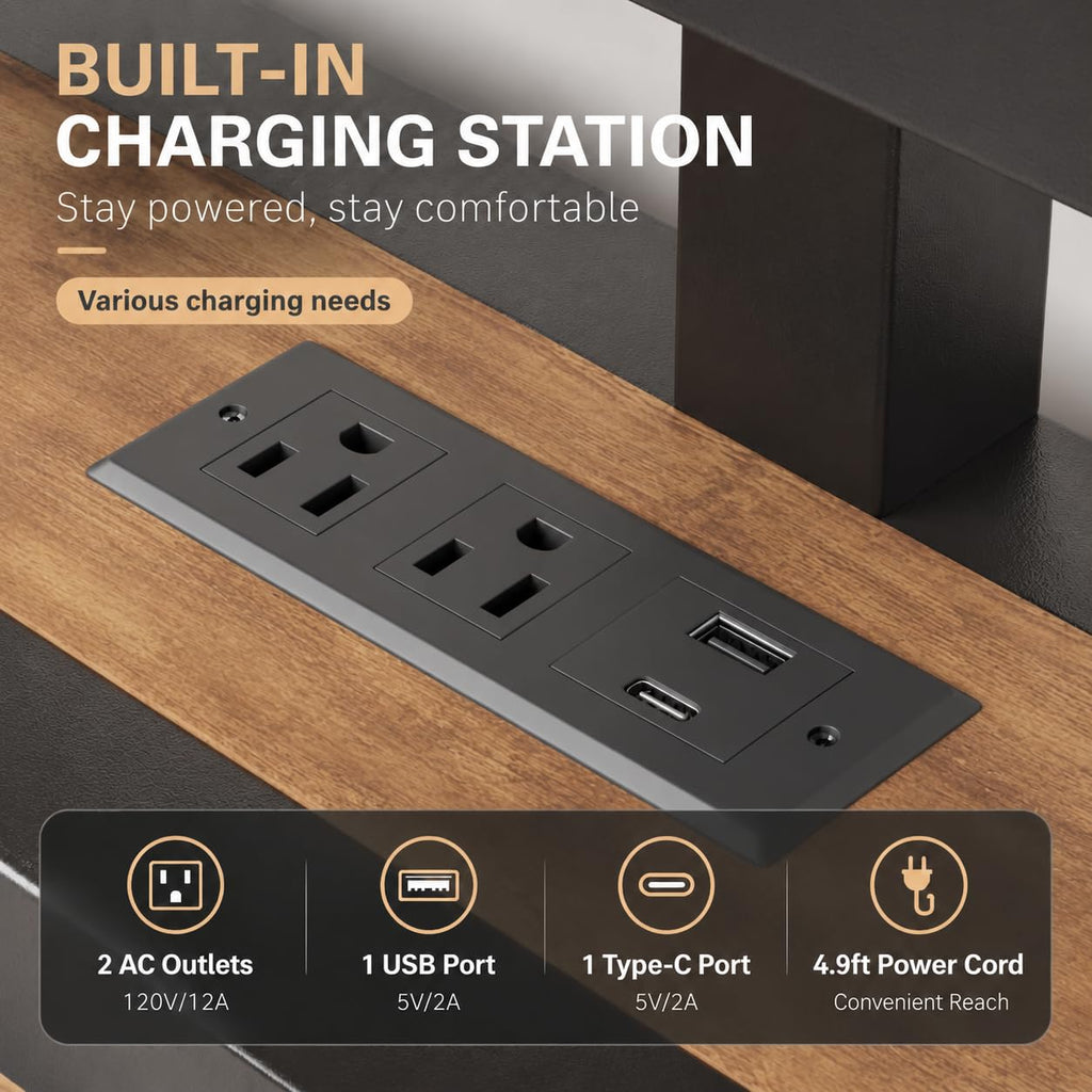 King Size Bed Frame with LED Light and Charging Station O2181
