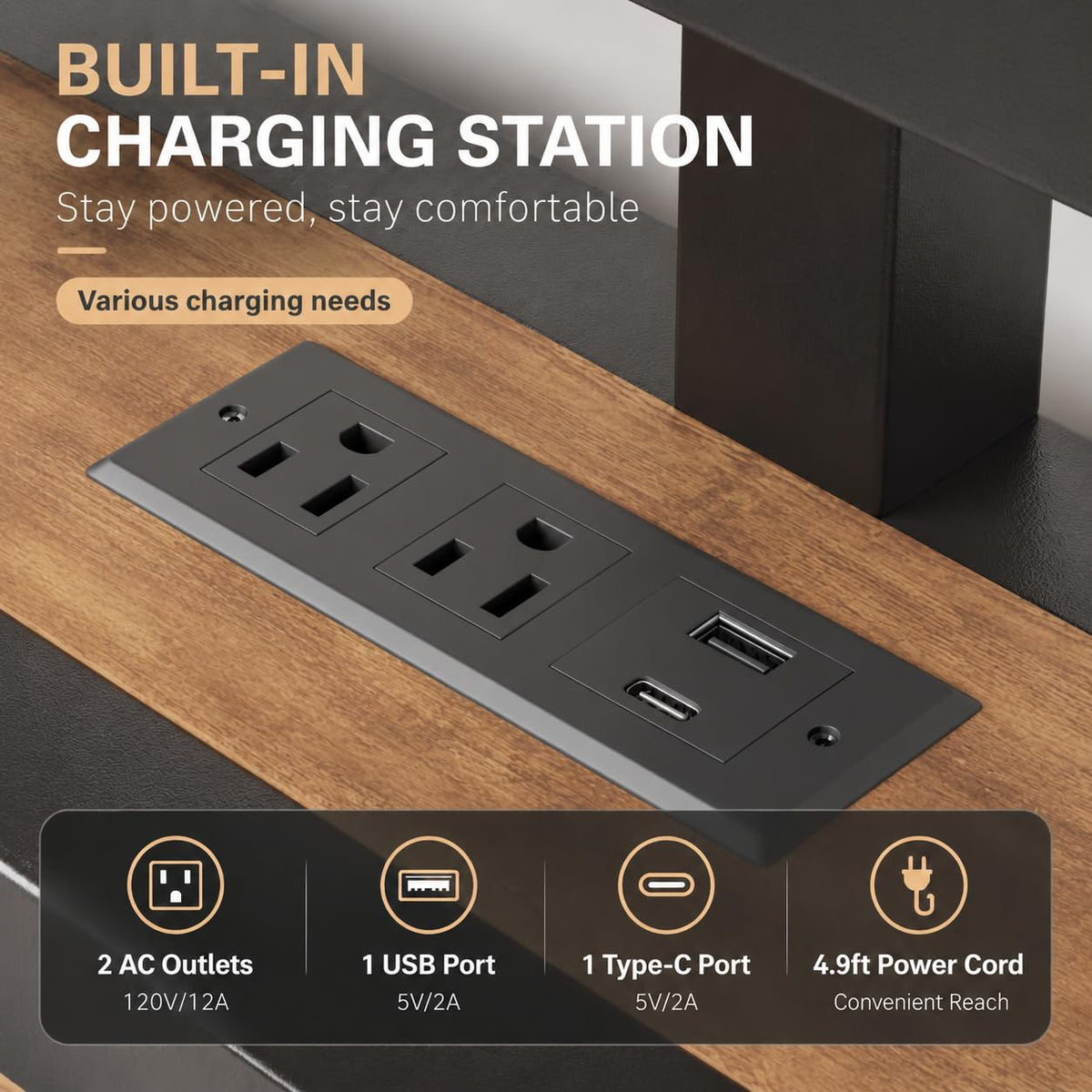 King Size Bed Frame with LED Light and Charging Station O2181