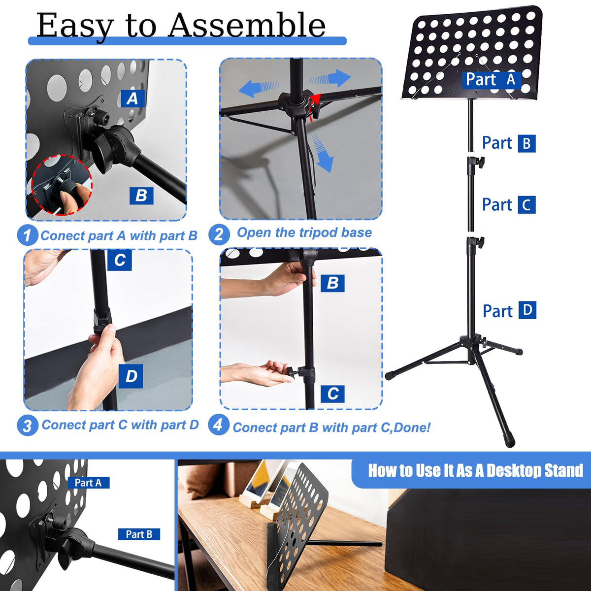 Height Adjustable Sheet Music Stand with Carrying Bag J5405