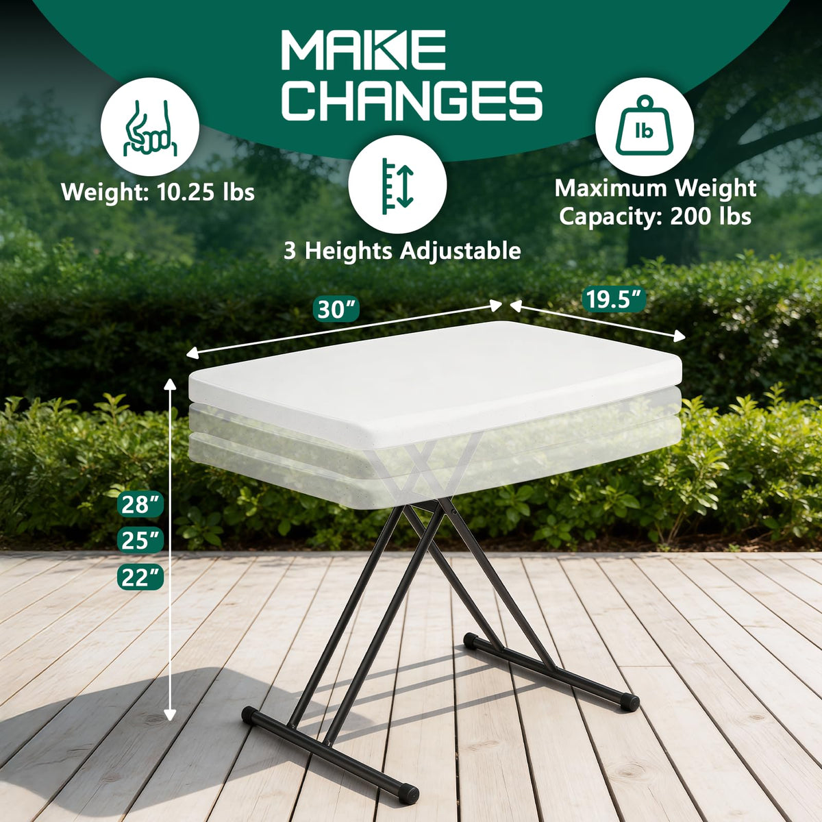Folding Table 30 Inch Adjustable Height White Granite W461