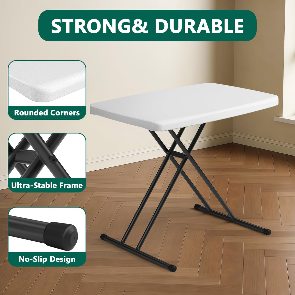 Folding Table 30 Inch Adjustable Height White Granite W461