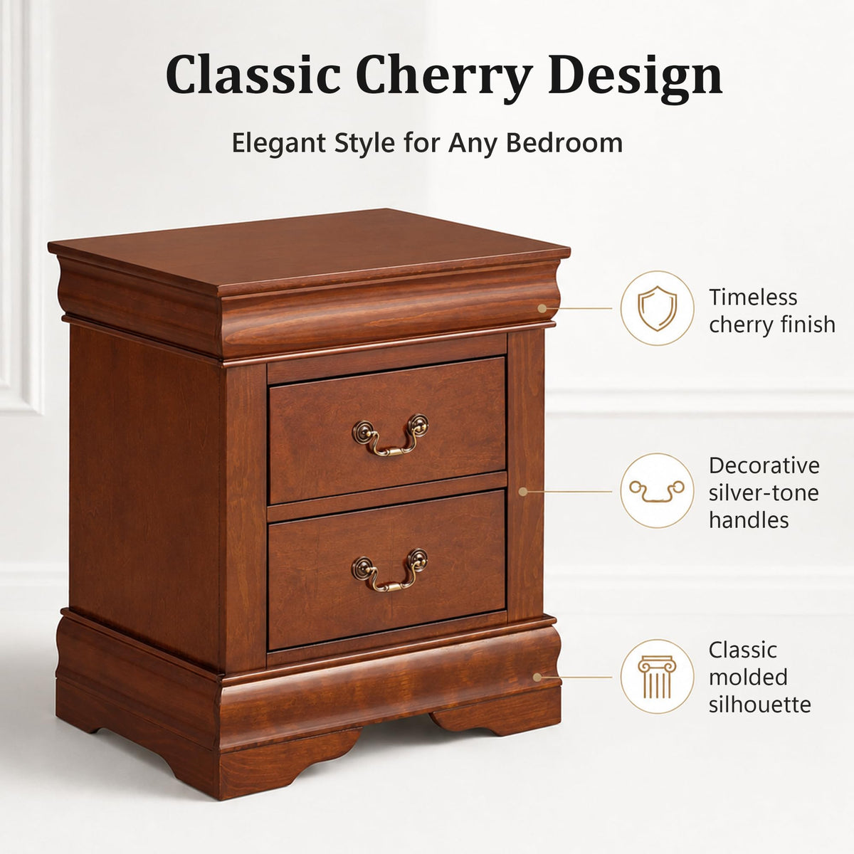 Solid Wood 2 Drawer Nightstand A306