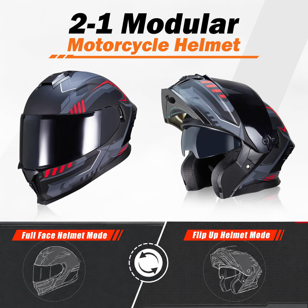 Dual Visor Flip up Modular Full Face Motorcycle Helmet I3998