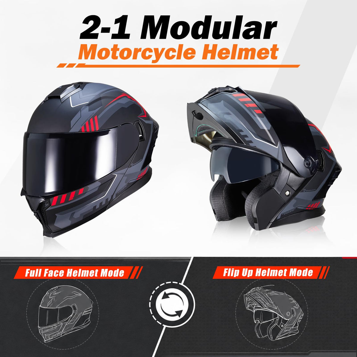 Dual Visor Flip up Modular Full Face Motorcycle Helmet I3998