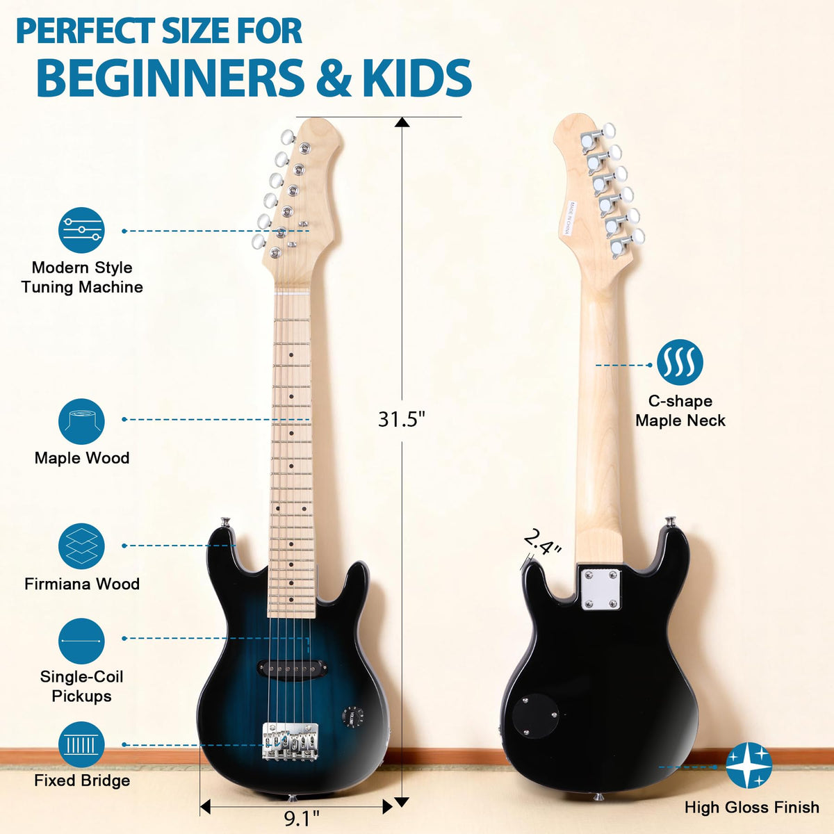 30 Inch Blue Kids Electric Guitar Beginner Kit with Amplifier X37830