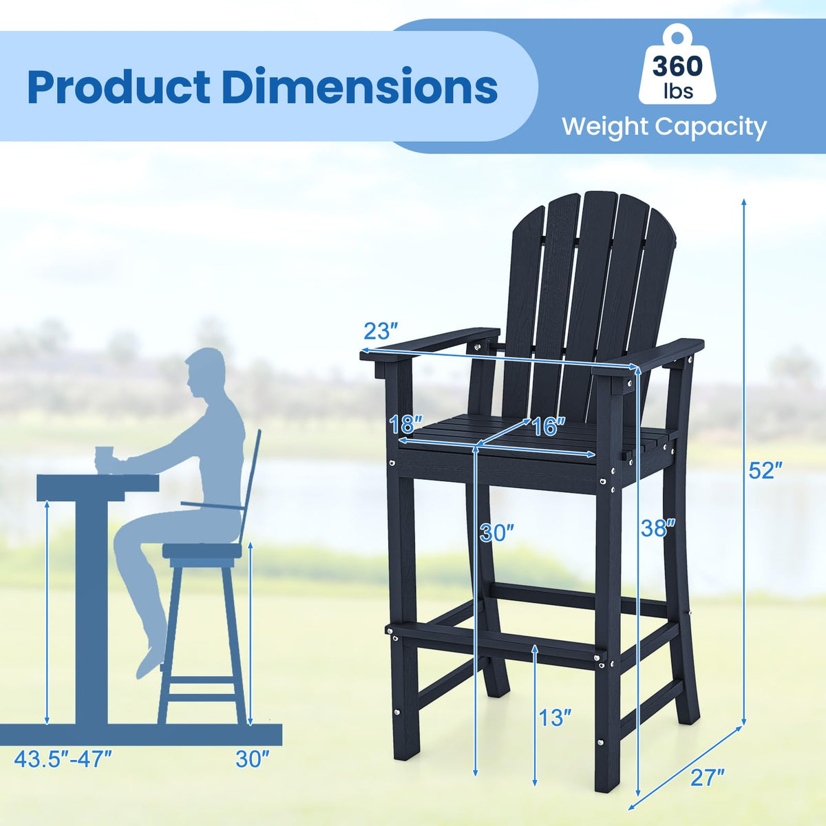 Navy Blue HDPE Resin Adirondack Chair C6674