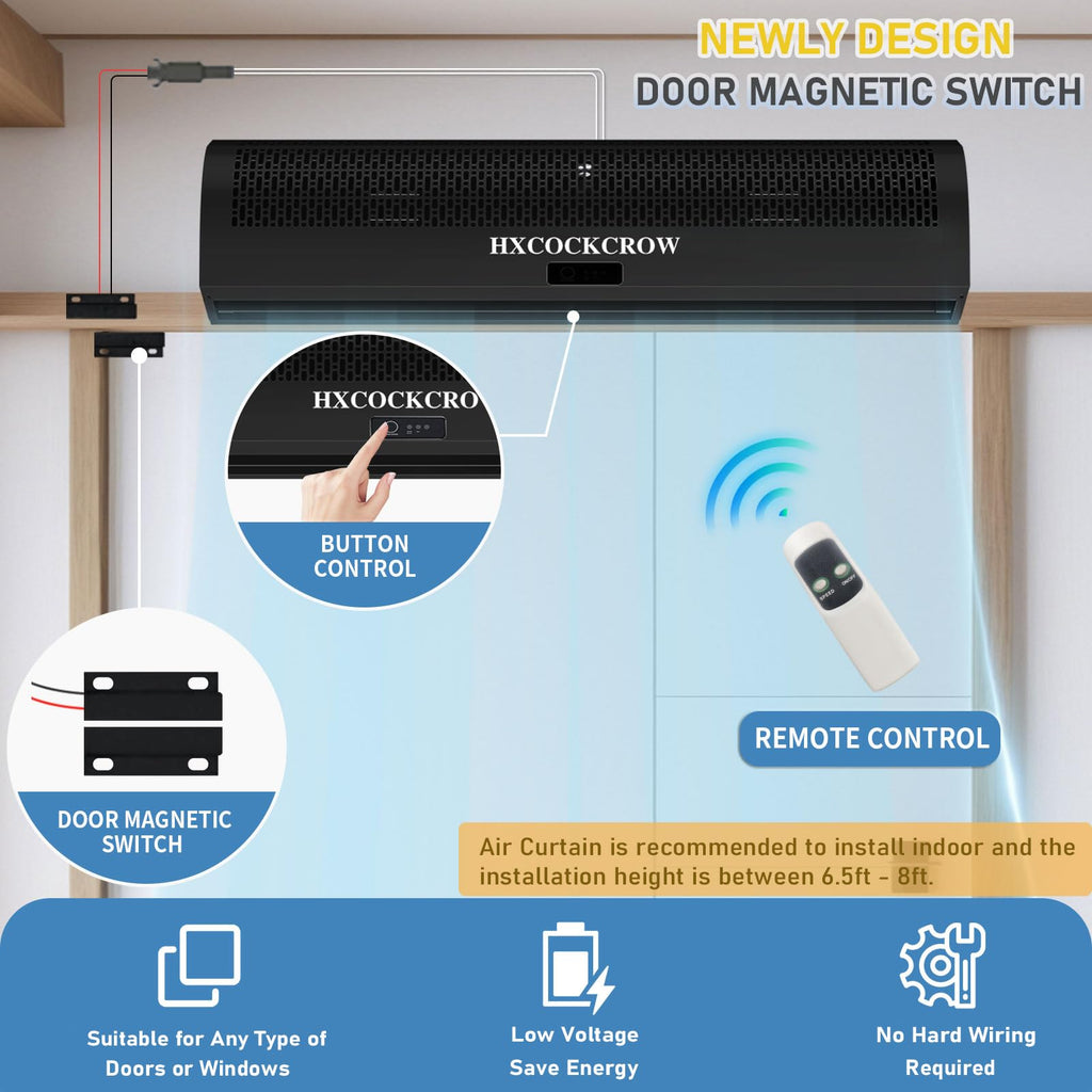 36 Inch Black Air Curtain with Door Magnetic Switch B51448