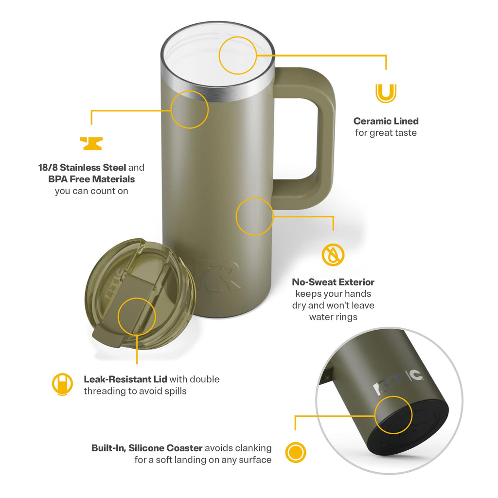 20oz Ceramic Lined Travel Mug with Lid and Handle V2196